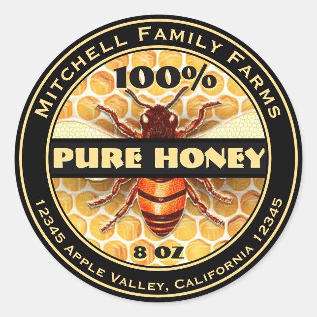 Sticker Rond 100% Pure Honey Bee Lable (Devant)