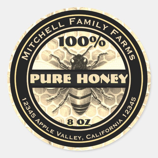 Sticker Rond 100% Pure Honey Bee Lable (Devant)