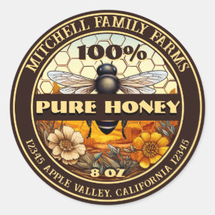 Sticker Rond 100% Pure Honey Bee Lable