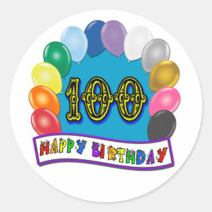 Sticker Rond 100e anniversaire Cadeaux avec ballons assortis Co