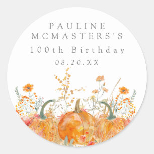 Sticker Rond 100e anniversaire Citrouille Fleur sauvage Personn