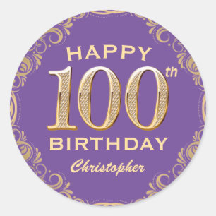 Sticker Rond 100e anniversaire de la fête violet et Parties sci