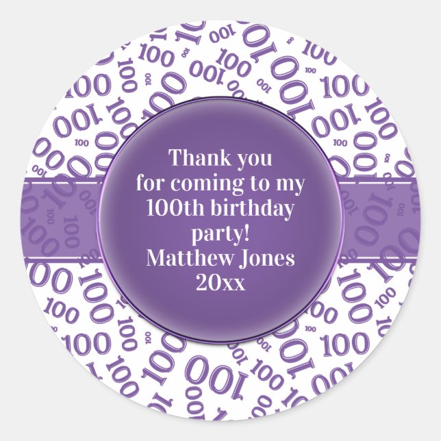 Sticker Rond 100e anniversaire Motif violet/blanc (Devant)