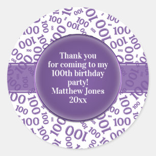 Sticker Rond 100e anniversaire Motif violet/blanc