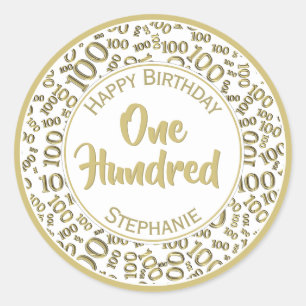 Sticker Rond 100e anniversaire Numéro Motif Or/Blanc 100