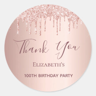 Sticker Rond 100e anniversaire rose or blush parties scintillan