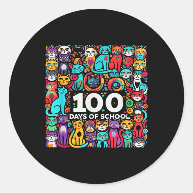 Sticker Rond 100e Jour Chat Facile 100 Jours D'Enseignant Ensei (Devant)