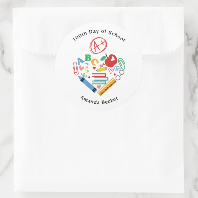 Sticker Rond 100e Jour de l'école A+ Fournitures de l'école ens (Sac)