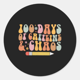 Sticker Rond 100e Jour D'Enseignant 100 Jours De Caféine A
