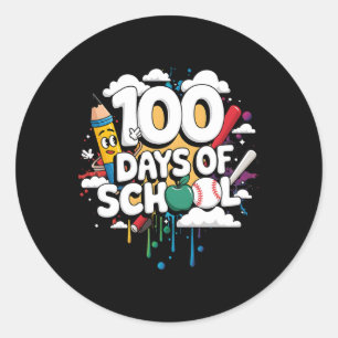 Sticker Rond 100e jour drôle tenue enseignant &amp; élève 100 D