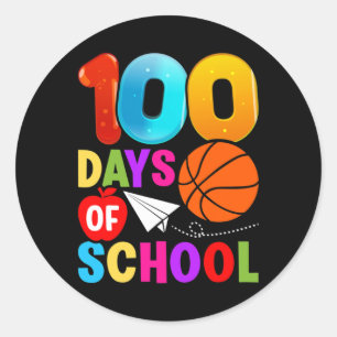 Sticker Rond 100e jour Student Boys Girls Bysketbyll 100 Jours