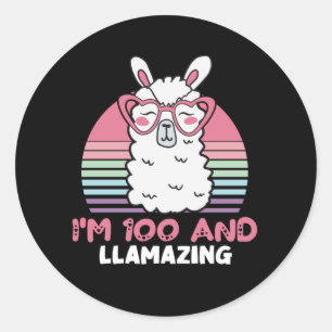 Sticker Rond 100ème Anniversaire Llamazing Llama 100 ans Annive