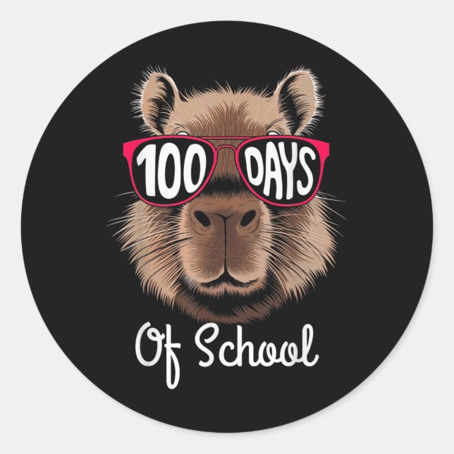Sticker Rond 100ème Jour De Cool D'École Capybara 100 Jours Plu (Devant)
