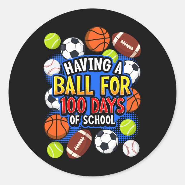 Sticker Rond 100ème Jour De L'École Sketll Football Soccer Sell (Devant)