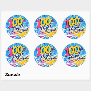 Sticker Rond 100ème vol avion coloré voyage souvenir