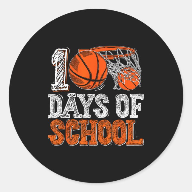 Sticker Rond 100th Day Of School Basketball Kids 100 Days Of Sc (Devant)