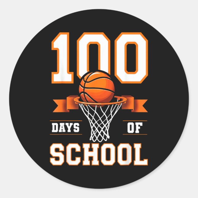 Sticker Rond 100th Day Of School Basketball Kids 100 Days Of Sc (Devant)