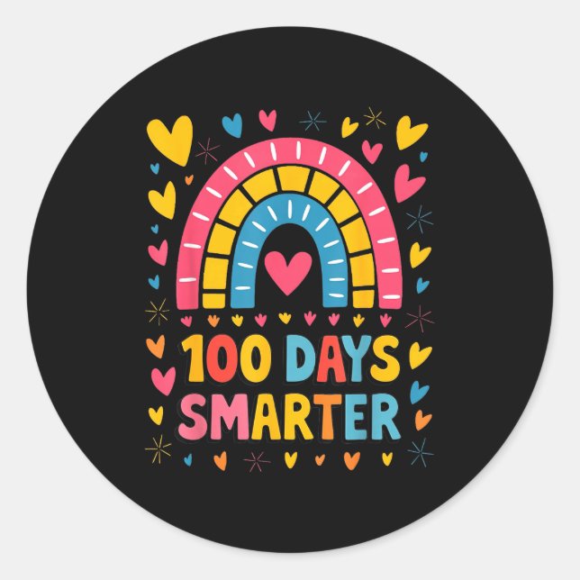 Sticker Rond 100th Day Of School Teacher 100 Days Smarter Rainb (Devant)