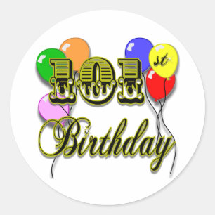 Sticker Rond 101e anniversaire avec ballons