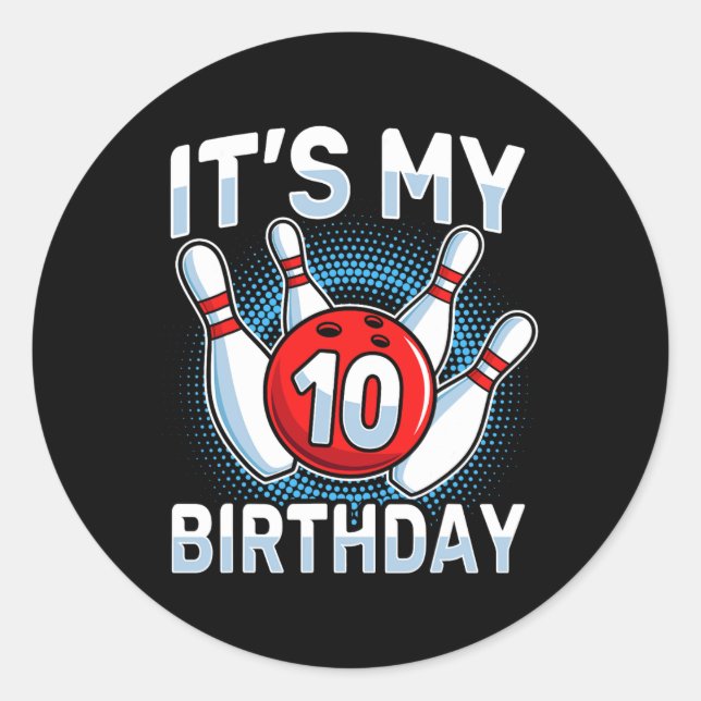 Sticker Rond 10 Ans Bowling 10e Anniversaire Fête Garçons Fille (Devant)