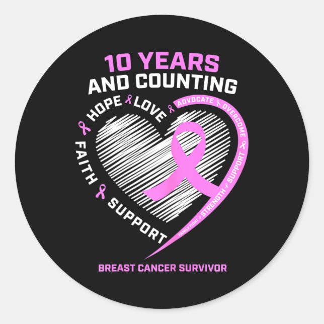 Sticker Rond 10 Ans Cancer Du Sein Les Cadeaux De Survivant Pou (Devant)