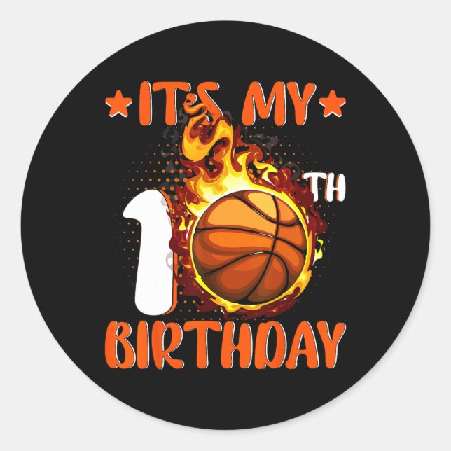 Sticker Rond 10 ans C'est mon 10e anniversaire de basket-ball (Devant)