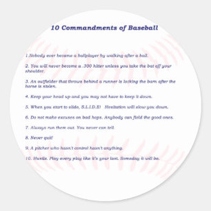 Sticker Rond 10 commandements de base-ball !