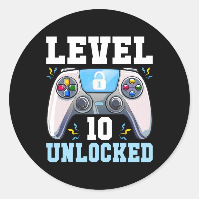 Sticker Rond 10 Jeu vidéo déverrouillé 10e Anniversaire Gamer B (Devant)