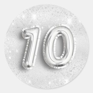Sticker Rond 10e anniversaire argent parties scintillant numéro