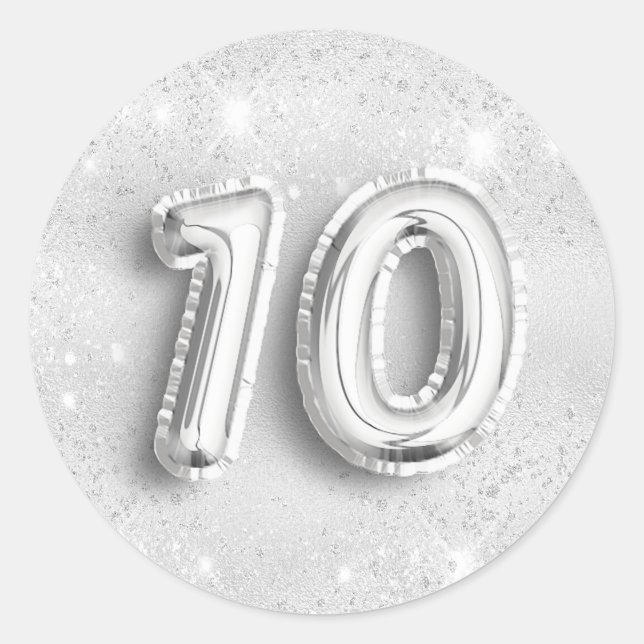 Sticker Rond 10e anniversaire argent parties scintillant numéro (Devant)