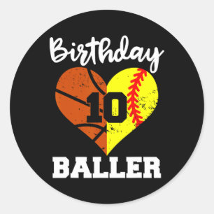 Sticker Rond 10e Anniversaire Baller Fun 10 Anniversaire Softba