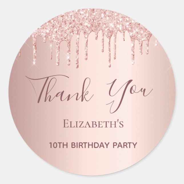 Sticker Rond 10e anniversaire blush rose or parties scintillant (Devant)
