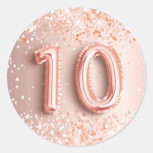 Sticker Rond 10e anniversaire blush rose parties scintillant or