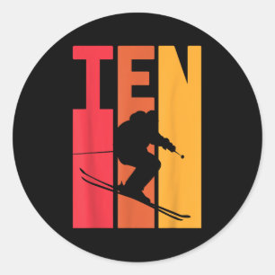 Sticker Rond 10e anniversaire Boy Retro Ski Lover Skier 10 ans 