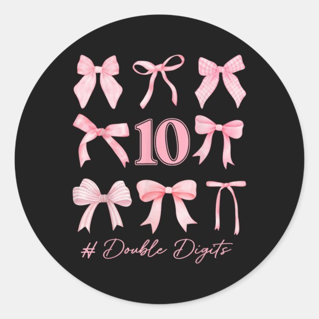 Sticker Rond 10e anniversaire Coquette Bow Double chiffres Anni (Devant)