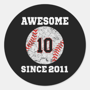 Sticker Rond 10e Anniversaire de baseball Lover Cadeau 10 Ans V