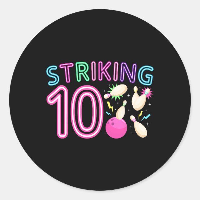 Sticker Rond 10e anniversaire de la fête Bowling fille 10 ans B (Devant)