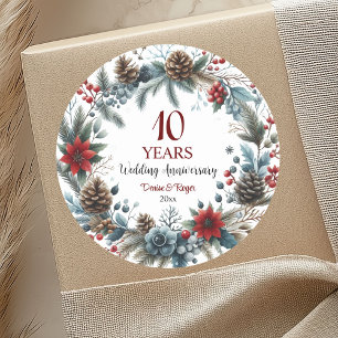 Sticker Rond 10e anniversaire de mariage en étain Élégant Hiver