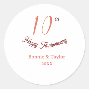 Sticker Rond 10e anniversaire de mariage nom pastel pêche rétro