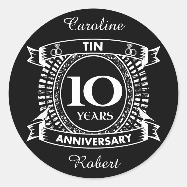 Sticker Rond 10e anniversaire du mariage étain (Devant)