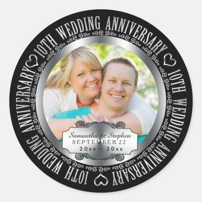 Sticker Rond 10e anniversaire du Mariage Noms photos Date (Devant)