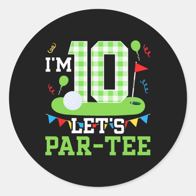 Sticker Rond 10e Anniversaire Fête Golf Garçon Dix Anniversaire (Devant)
