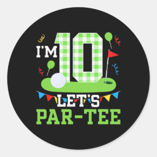 Sticker Rond 10e Anniversaire Fête Golf Garçon Dix Anniversaire