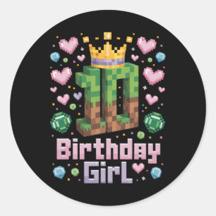 Sticker Rond 10e anniversaire fille chemise jeu Pixel Party 10 