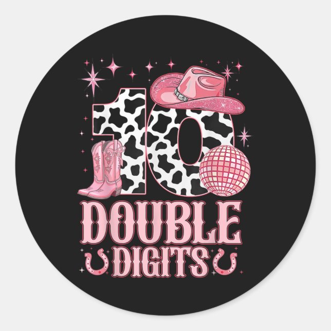 Sticker Rond 10e anniversaire fille Western Coquette Bow Cowgir (Devant)