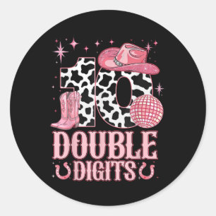 Sticker Rond 10e anniversaire fille Western Coquette Bow Cowgir