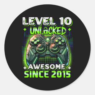 Sticker Rond 10e anniversaire Garçon niveau 10 Joueur 10 ans Je