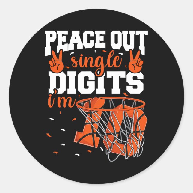 Sticker Rond 10e Anniversaire Garçons Basketball Paix Out Singl (Devant)