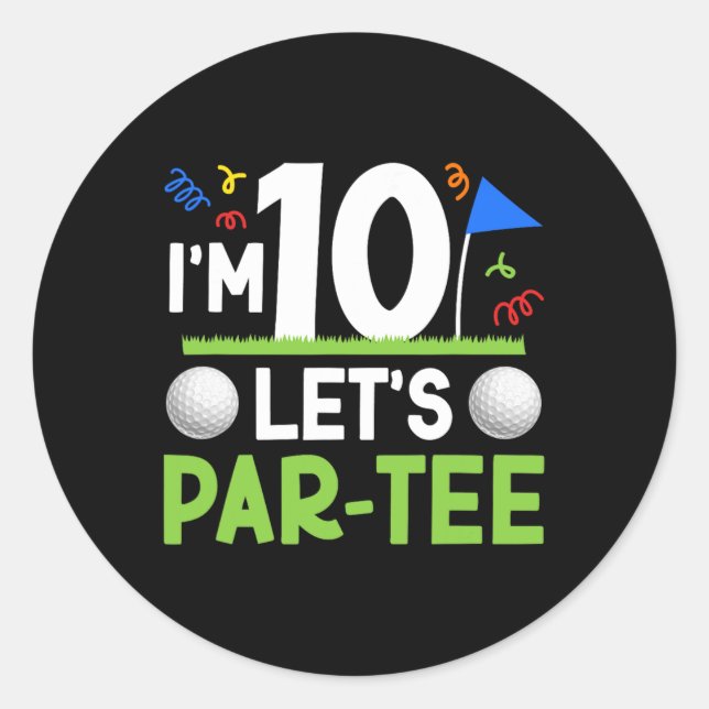Sticker Rond 10e Anniversaire Golf Garçon 10 ans Golfeur (Devant)