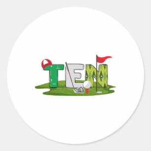 Sticker Rond 10e Anniversaire Golf Thème 10 ans Enfants Sport P